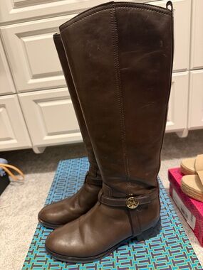 Tory Burch Brown Leather Knee-High Heeled Boots